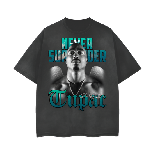 Tupac | Never Surrender | Vintage Wash Frayed T-Shirt - 260 GSM